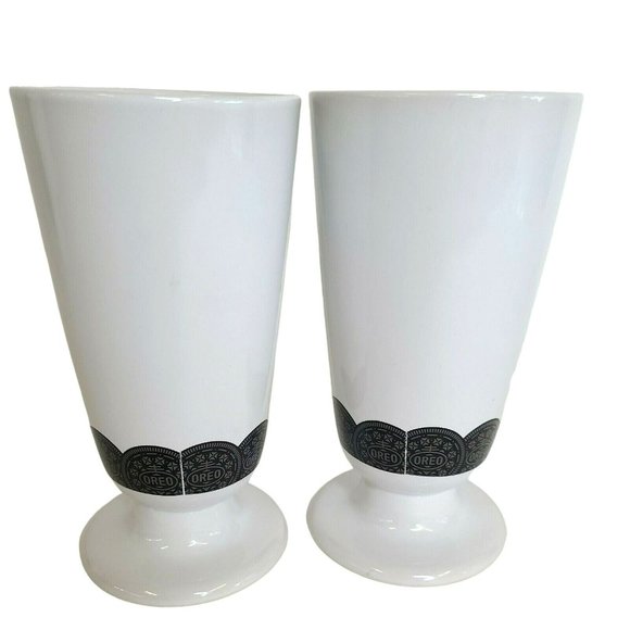 Lot (2) Oreo Cookie Ceramic Milkshake Cup Tall Sundae Dish Oreos Milk Shake Mug - Picture 3 of 7